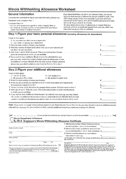 Illinois Withholding Allowance Worksheet Printable pdf