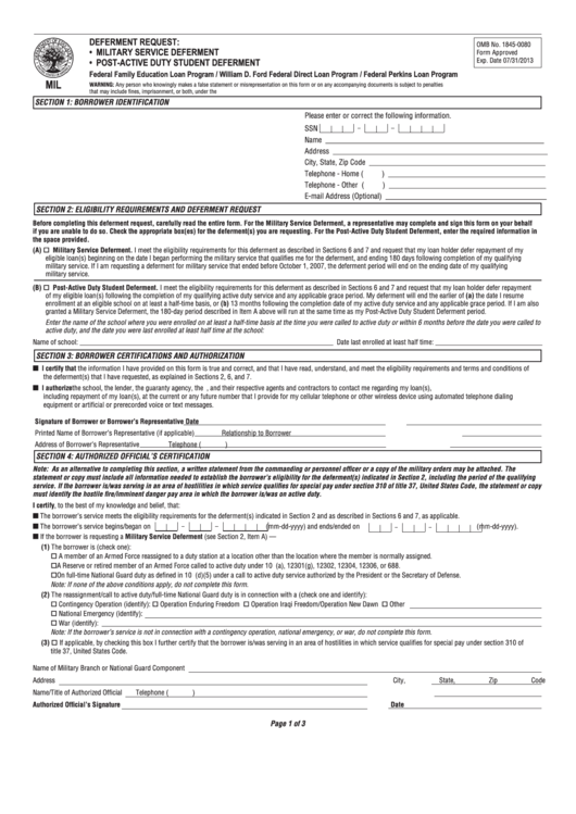 Form Mil - Deferment Request Printable pdf