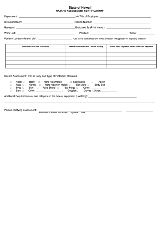 Fillable Hazard Assessment Form Printable pdf