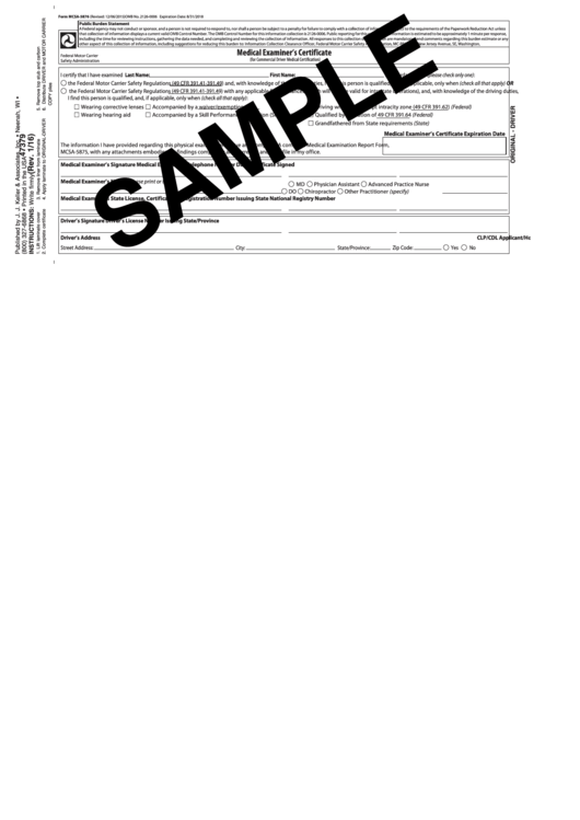 Medical Examiner's Certificate Form - Jj Keller