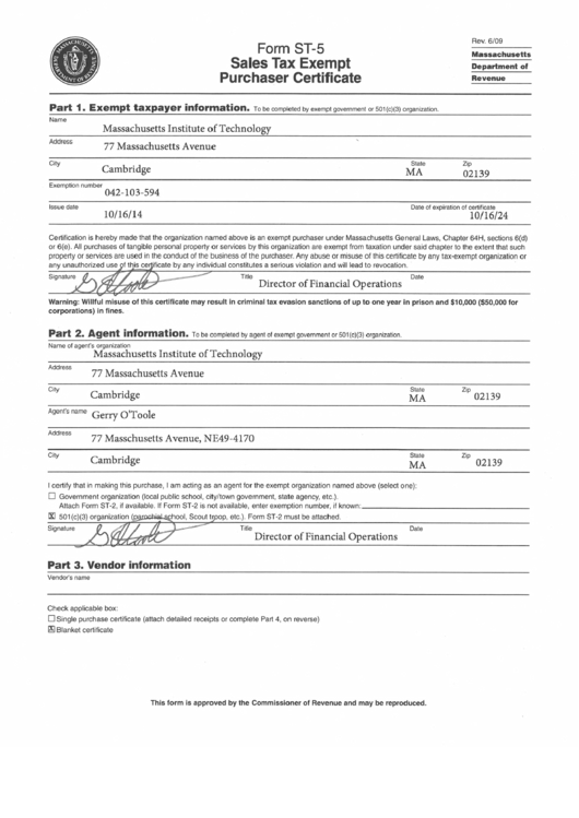 Form St-5 - Mit Printable pdf