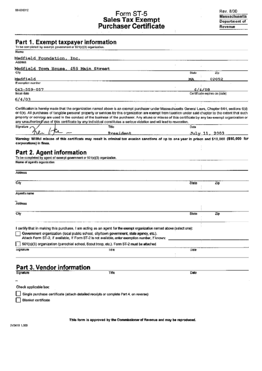 Mfi Form St-5 - Medfield Foundation Printable pdf
