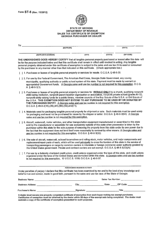 Form St-5 (Rev. 1112012) Printable pdf