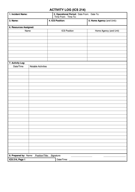 Activity Log (Ics 214) Printable pdf