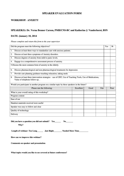 Evaluation Form Printable pdf