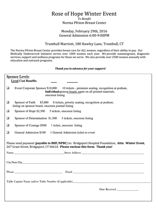 Dear Friends And Family, - Bridgeport Hospital Foundation Printable pdf