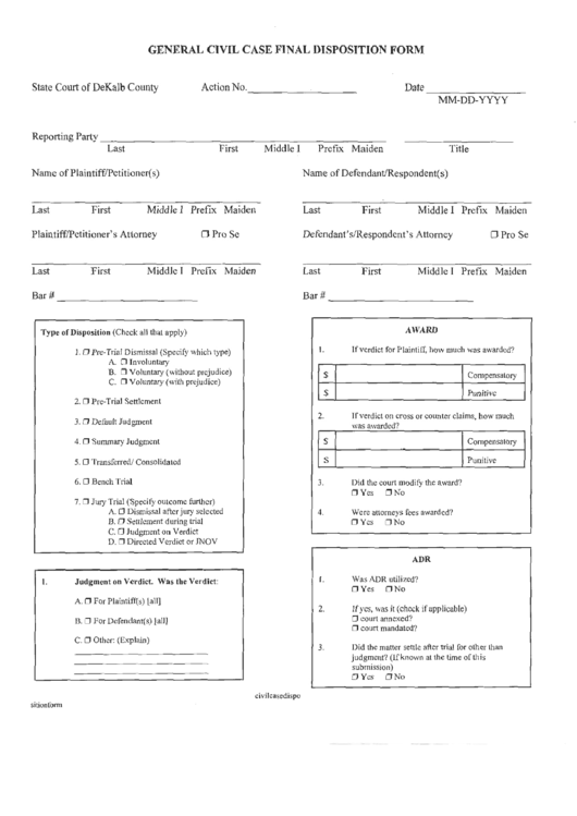 Civil Case Final Disposition Form Printable pdf