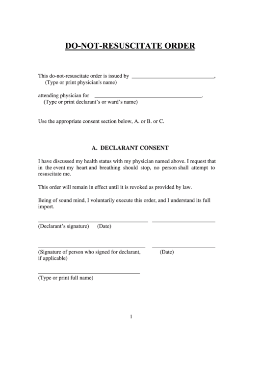 Do Not Resuscitate Order Printable pdf