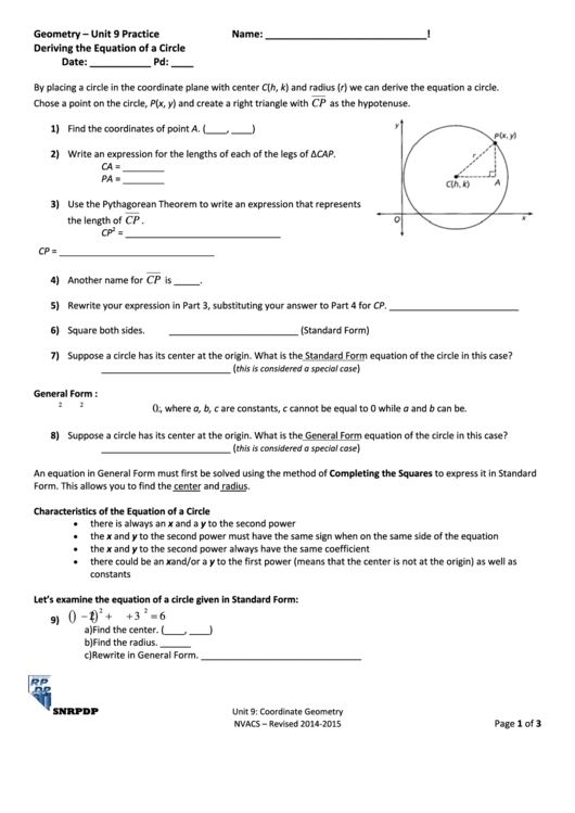 Deriving The Equation Of A Circle Date Printable pdf