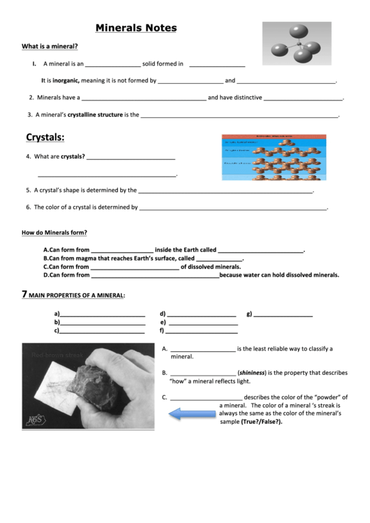 Rocks And Minerals Notes Guide 2015 Printable pdf