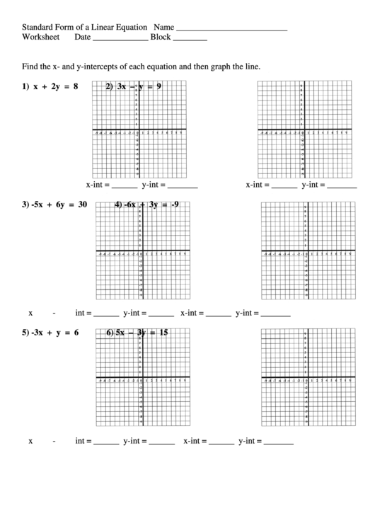 Standard Form Of A Linear Equation Printable pdf