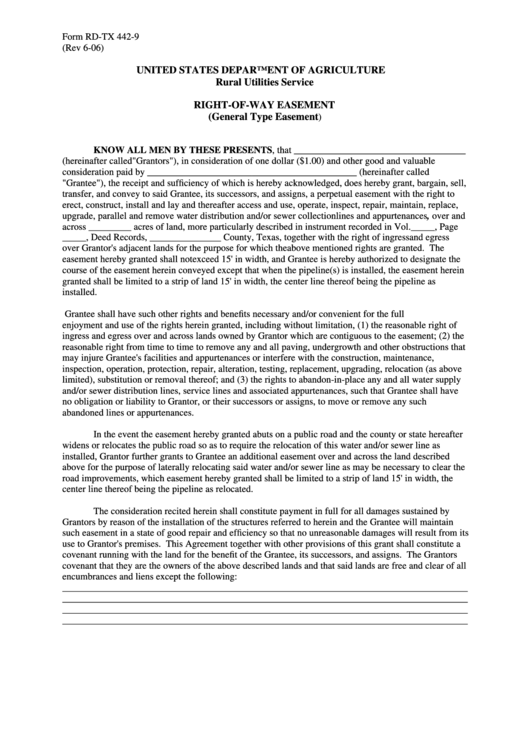 Form Fmha-Tx 442-9 United States Printable pdf