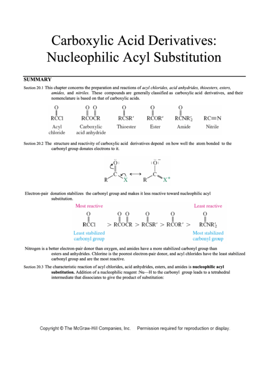 Carboxylic Acid Derivatives: Nucleophilic Acyl Substitution Printable pdf