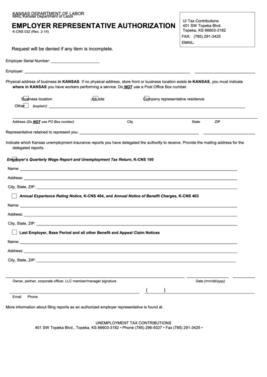 Fillable Employer Representative Authorization Printable pdf