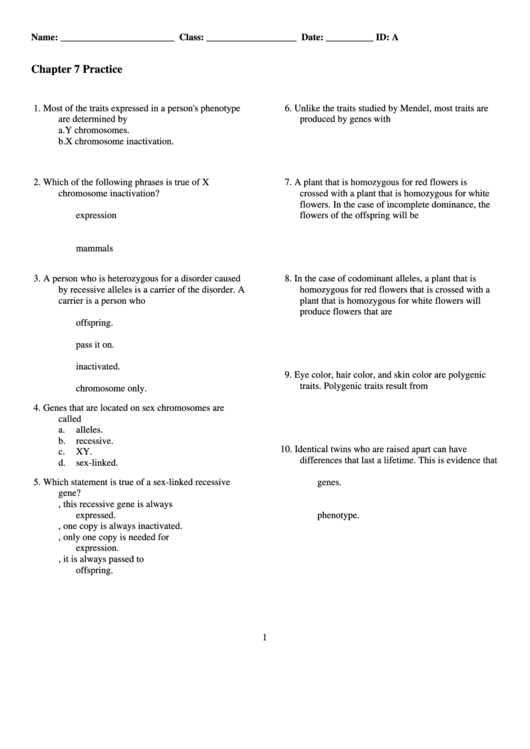 Practice Test Printable pdf