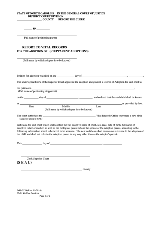 Report To Vital Records Dss-5170 Form