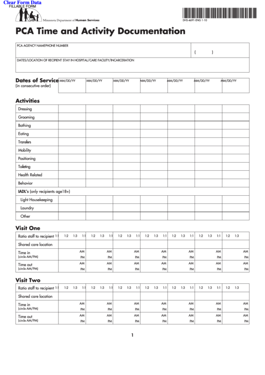 Fillable Dhs-4691-Eng - Dhs Pca Time And Activity Documentation Printable pdf