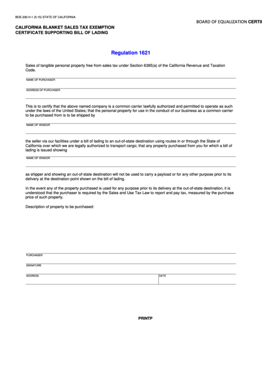 Fillable Certificate B California Blanket Sales Tax Exemption Form Printable pdf