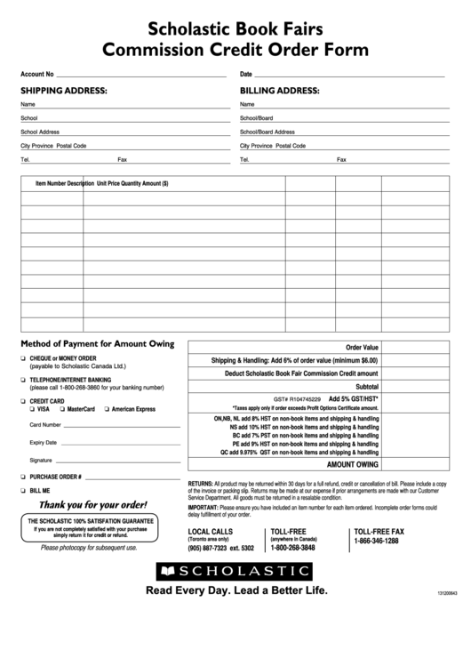 Sample Commission Credit Order Form Printable pdf