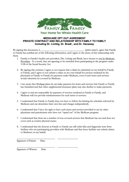 Medicare Opt-Out Form - Family To Family Printable pdf