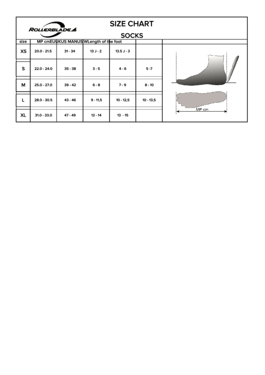 Rollerblade Size Chart Socks printable pdf download