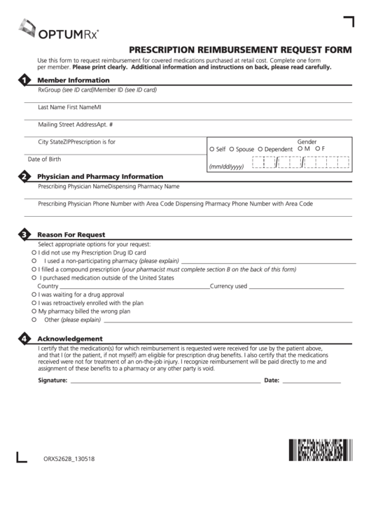 Prescription Reimbursement Request Form - Optumrx Printable pdf