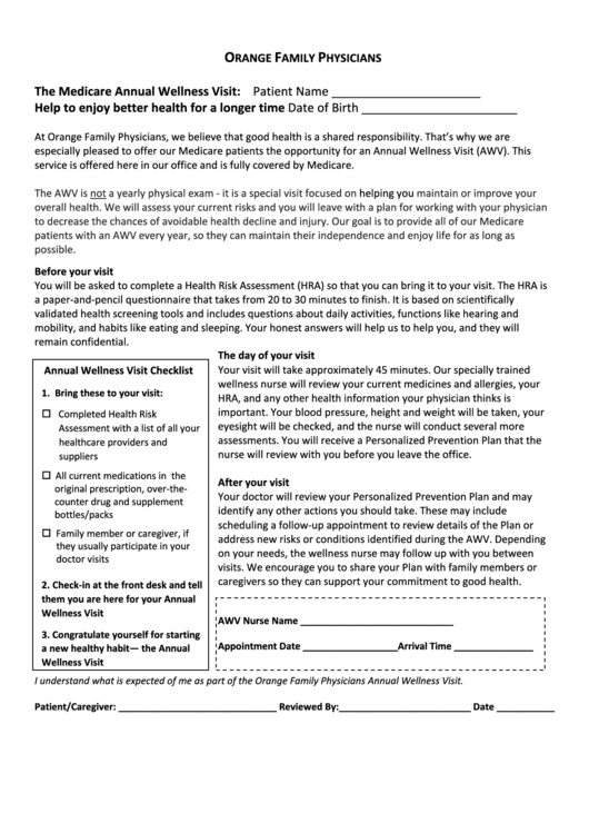 The Medicare Annual Wellness Visit: Patient Name Help To Enjoy Better Health For A Longer Period Printable pdf