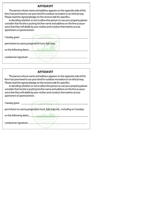 Affidavit Form - Virginia Printable pdf