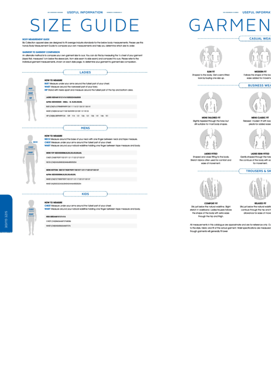 Size Guide & Garment Fits - Biz Collection Apparel Printable pdf