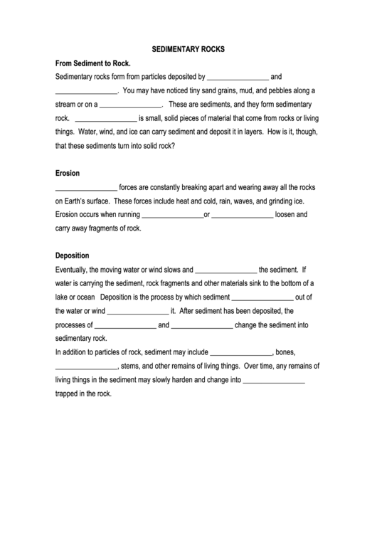 Sedimentary Rocks Worksheet printable pdf download