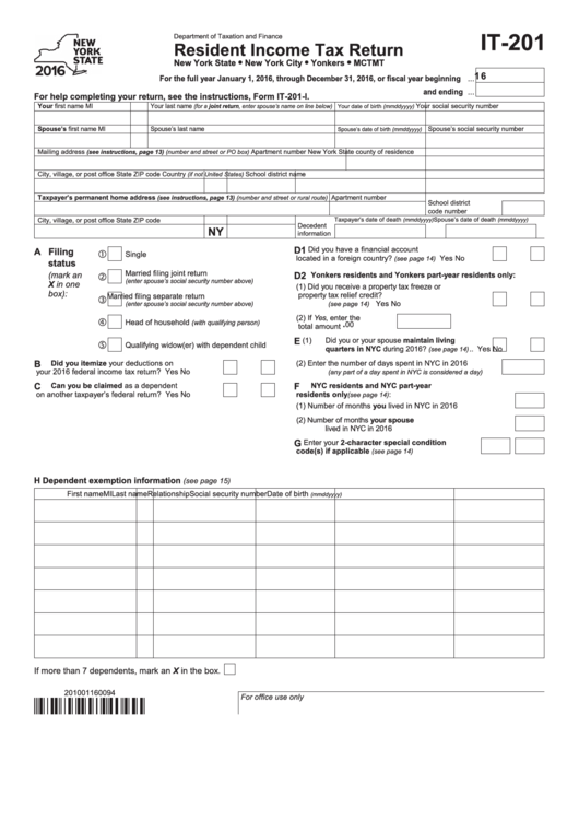 Resident Income Tax Return