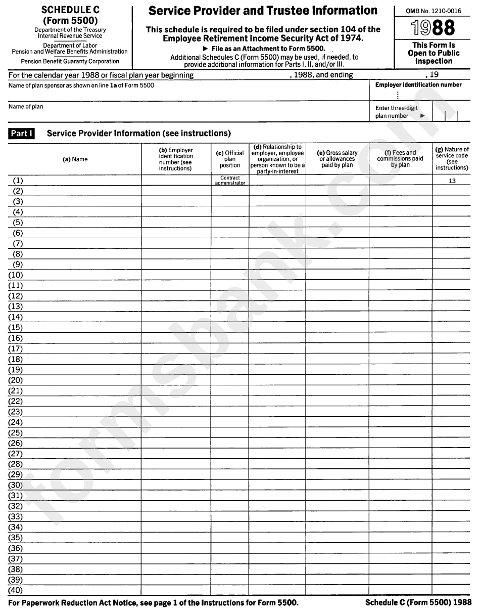 Schedule C (Form 5500) - Service Provider And Trustee Information - 1988