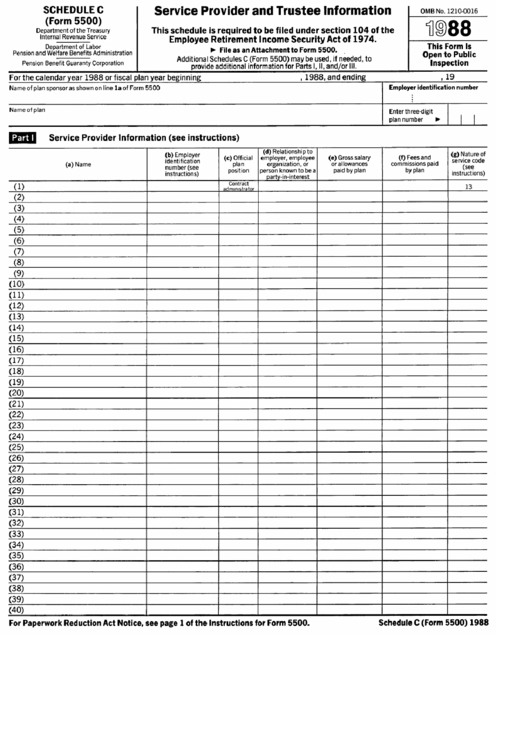 Schedule C (Form 5500) - Service Provider And Trustee Information - 1988 Printable pdf