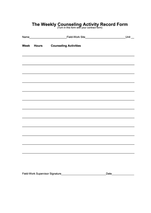 Fillable The Weekly Counseling Activity Record Form Printable pdf