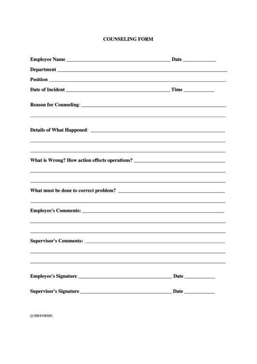 Fillable Counseling Form Printable pdf