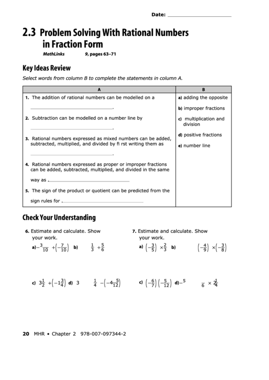 2.3 Problem Solving With Rational Numbers In Fraction Form