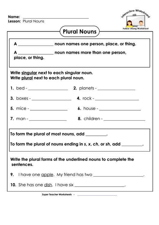 Plural Nouns Worksheet Printable pdf