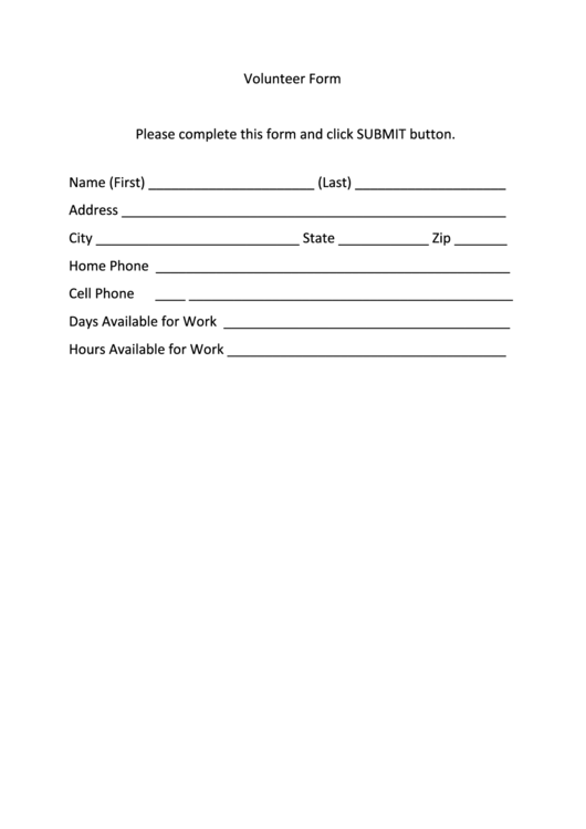 Fillable Volunteer Form Printable pdf