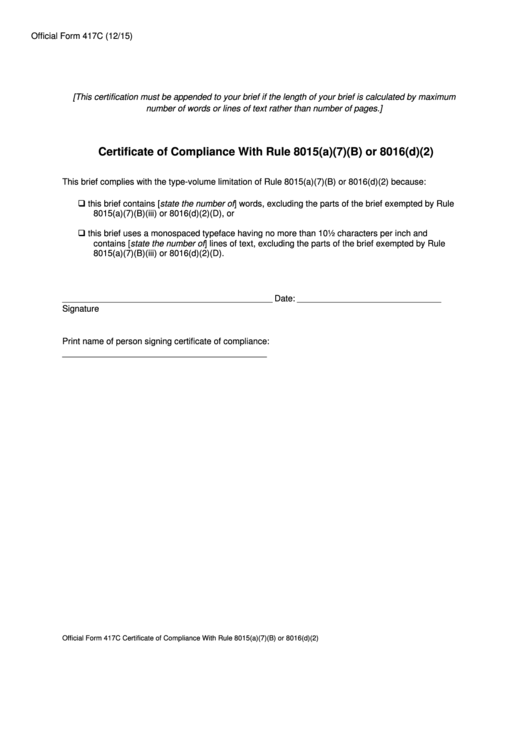 Certificate Of Compliance With Rule 8015(A)(7)(B) Or 8016(D)(2) Printable pdf