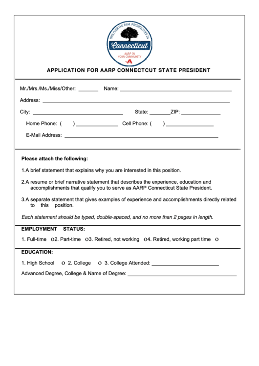 Application For Aarp Connectcut State President