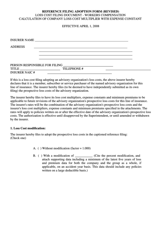 Fillable Circular Letter No. 6 (2008): Reference Filing Adoption Form (Revised) Printable pdf