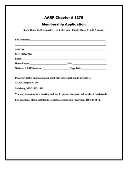 Aarp Membership Application Form Printable Pdf Download