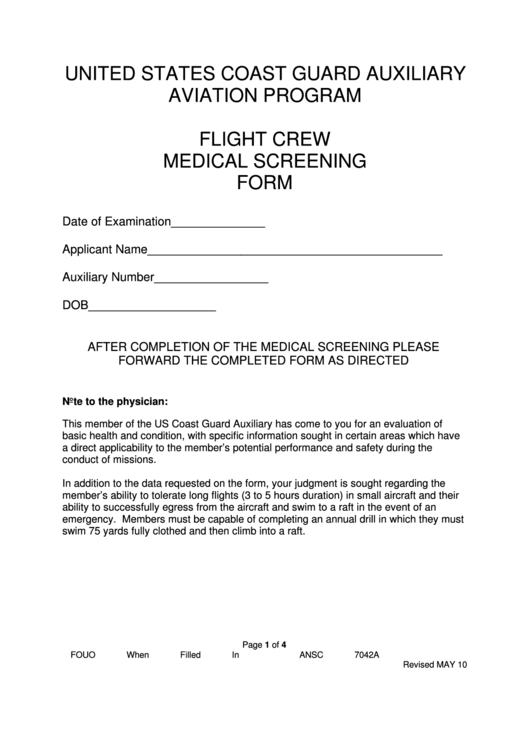 Flight Crew Medical Screening Form