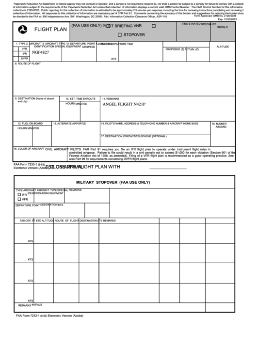 Fillable Icao Flight Plan Form Printable Pdf Download