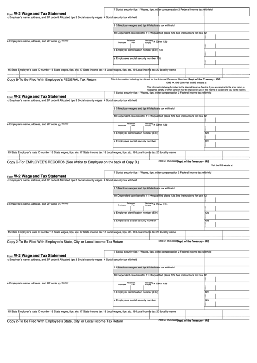 Fillable Form W-2 - 2015 Wage And Tax Statement Printable pdf