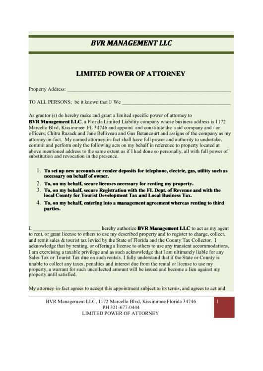 Limited Power Of Attorney Printable pdf