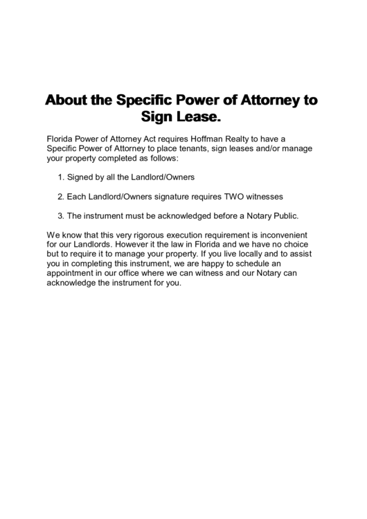 About The Specific Power Of Attorney To Sign Lease Printable pdf
