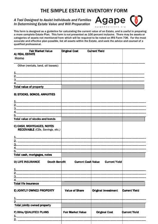 The Simple Estate Inventory Form Printable pdf