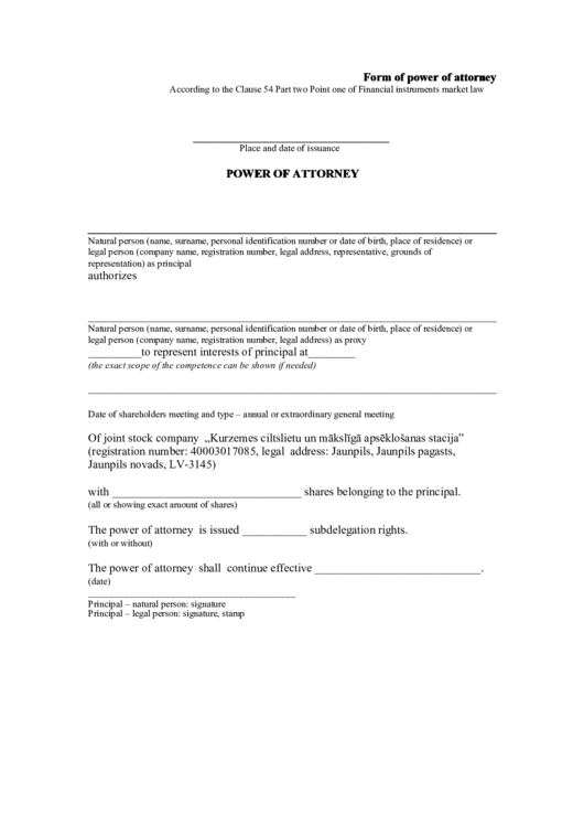 Power Of Attorney Form Printable pdf