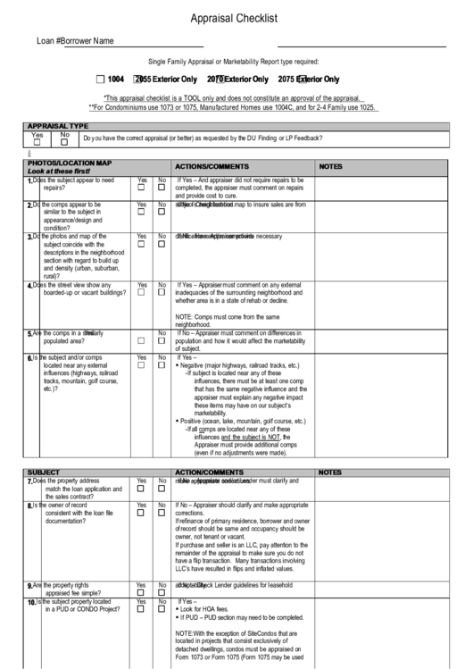Appraisal Checklist Printable pdf